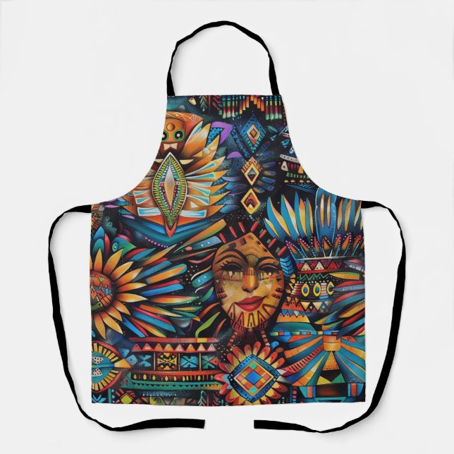 Tablier Cuisine Cyan "Tapisserie pré-colombienne" écologiq (Recto)