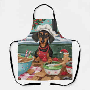 Tablier Cuisine de fêtes pour teckel : Noël festif