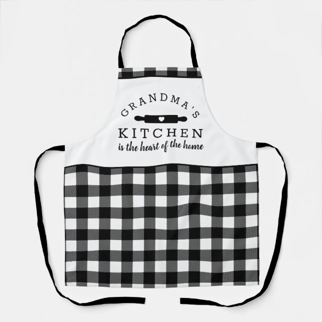 Tablier Cuisine de grand-mère en buffle noir et blanc (Recto)