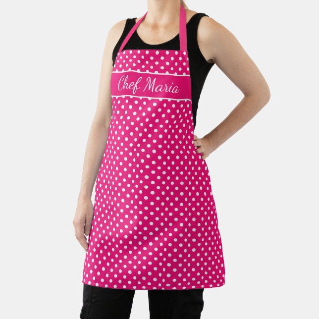 Tablier Cuisine de motif de pois rose et blanc personnalis (Insitu)