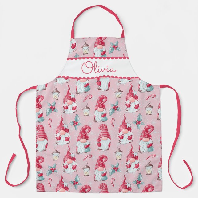 Tablier Cuisine de Noël Gnome Fête Nom personnalisé (Recto)