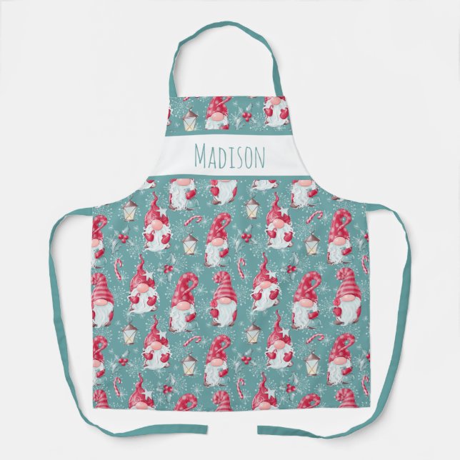 Tablier Cuisine de Noël Gnome Fête Nom personnalisé (Recto)