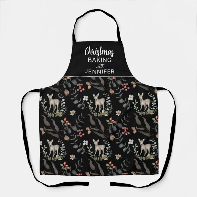 Tablier Cuisine de Noël personnalisée en noir et blanc ave (Recto)