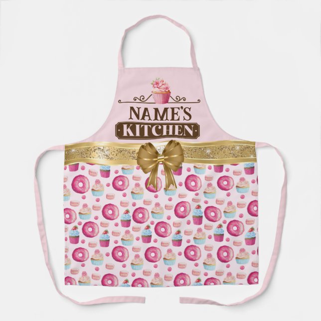 Tablier Cuisine de Nom Personnalisé, Baking Happy et Bow O (Recto)
