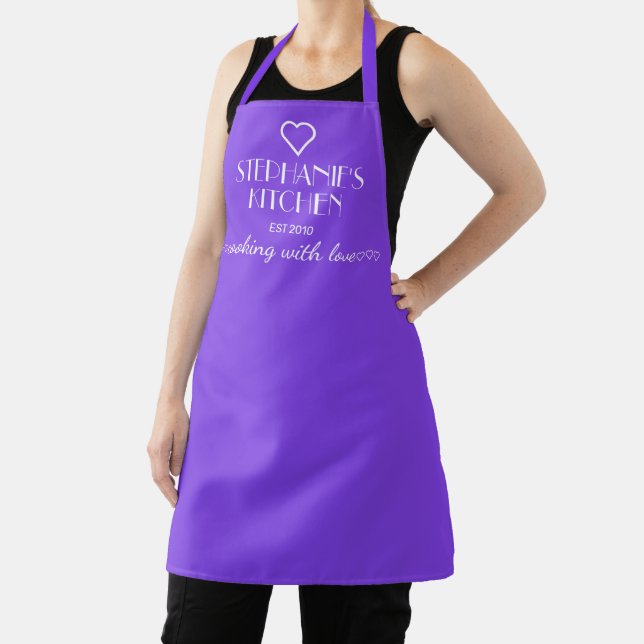 Tablier Cuisine De Nom Personnalisée Avec Amour Violet (Insitu)