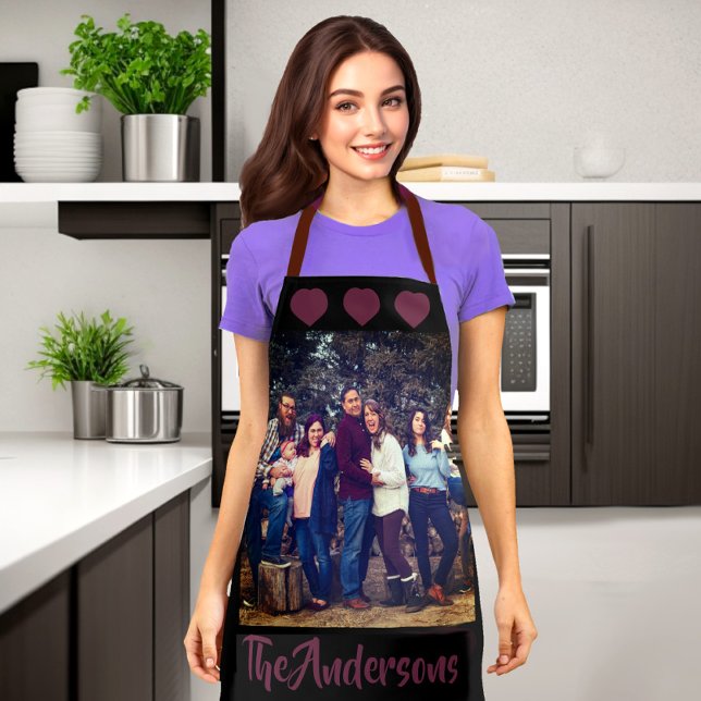 Tablier Cuisine des souvenirs sincères (Photo apron with customized hearts and personalized text)