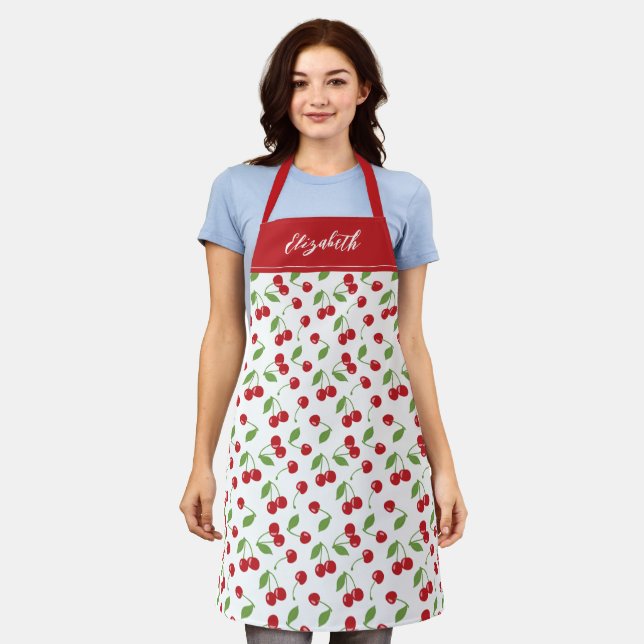 Tablier Cuisine Motif moderne Red Cherry (Porté)