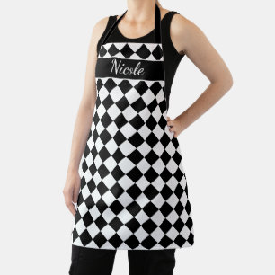 Tablier Cuisine motif personnalisée en noir et blanc à dam