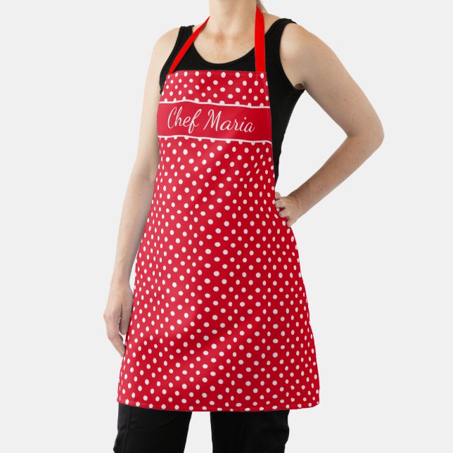 Tablier Cuisine motif pois sur mesure, rouge et blanc (Insitu)