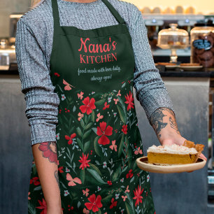 Tablier Cuisine nana d'hiver rouge vert rouge motif floral