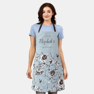 Tablier cuisine personnalisée à motif floral abstrait bl