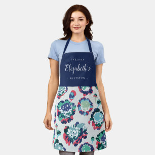 Tablier cuisine personnalisée à motif floral abstrait bl