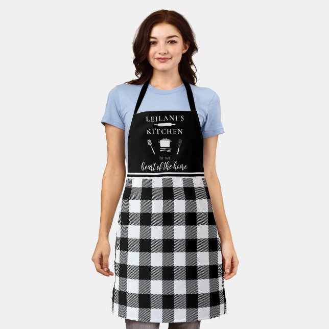 Tablier Cuisine personnalisée Coeur Accueil Buffle Plaid N (Porté)