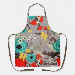 Tablier cuisine personnalisée de grandes fleurs de couleu