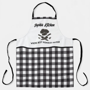 Tablier Cuisine personnalisée en noir et blanc avec buffet