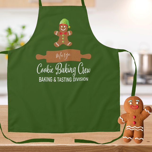 Tablier Cuisine personnalisée Noël (Monogram holiday cookie baking crew ginger bread man, Perfect for baking with your favorite crew.)