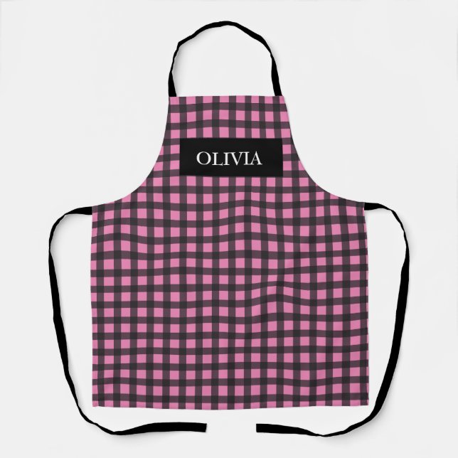 Tablier Cuisine Plaid Buffle Rose Personnalisée (Recto)