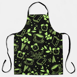 Tablier cuisine repas mignon thé café livre vert motif