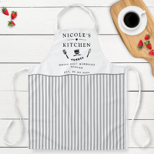 Tablier Cuisine sur mesure, blanche et grise