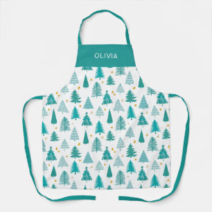 Tablier Cuisine Turquoise de Noël verte personnalisée