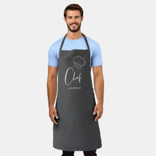 Tablier Cuisinier casquette et script gris