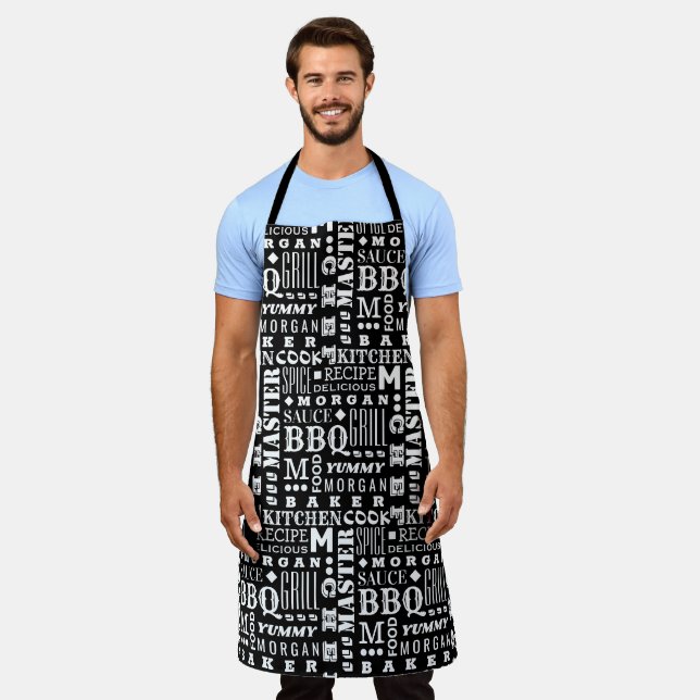 Tablier Cuisinier Motif Noir Et Blanc Personnalisé (Porté)