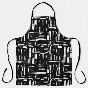 Tablier Cuisinier Noir Et Blanc Ou Bouchers Couteaux Motif
