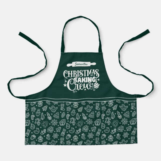 Tablier Cuisinière de Noël Cookies et Sucres de canne Vert (Recto)