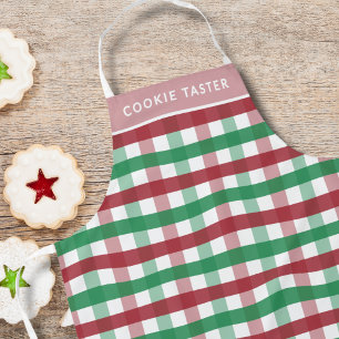 Tablier Cuisson de Noël Nom personnalisé Plaid Red Green