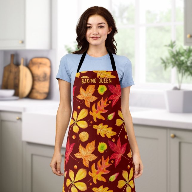 Tablier Cuisson Queen Watercolor Autumn Feuilles Apron (Créateur téléchargé)