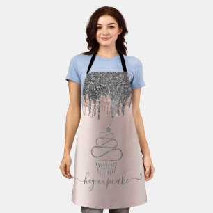 Tablier Cupcake Rose Gold aux Gouttes de Paillettes Argent