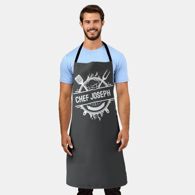 Tablier Custom Grey Nom Chef Grill Cook Fête des pères Cad (Porté)