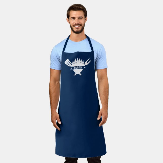 Tablier Custom Name Navy BBQ Grill (Porté)