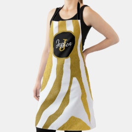 Tablier Customisé Faux Gold Zebra Print Stripes Motif