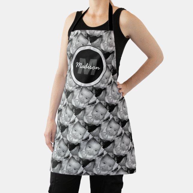 Tablier Customisez votre motif photo noir blanc Monogramme (Insitu)