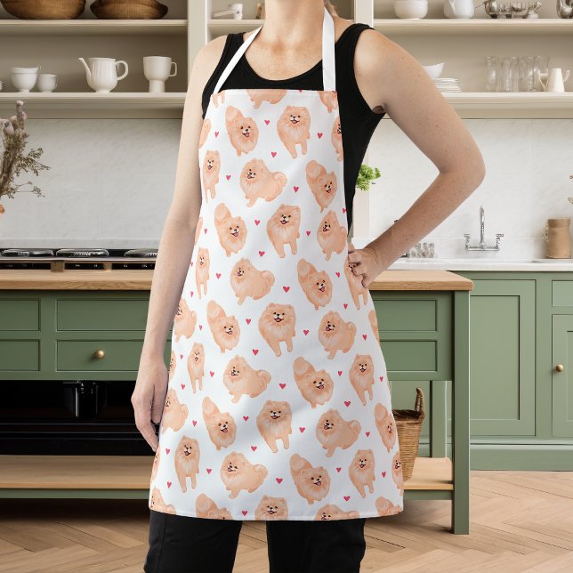 Tablier Cute Animal Poméranien Rouge Et Blanc (Créateur téléchargé)