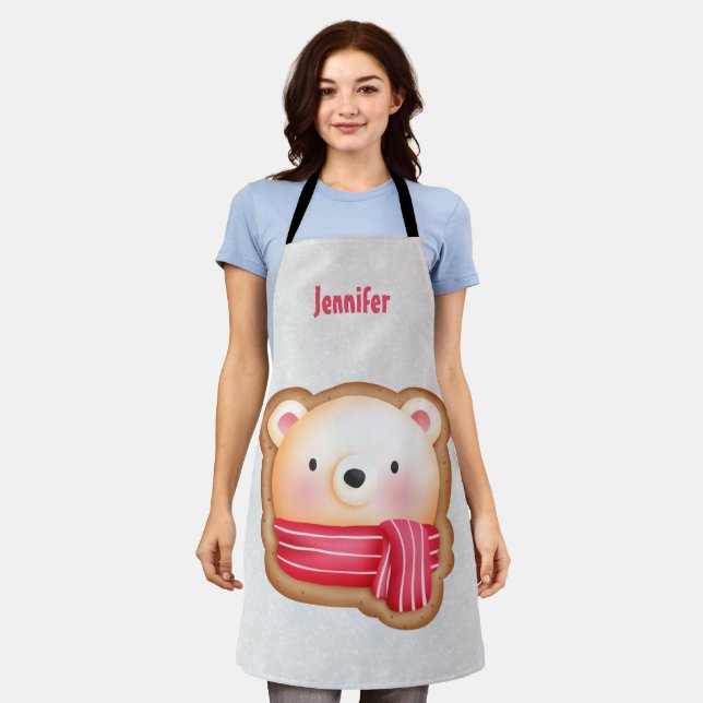 Tablier Cute Bear Face Red Scarf et Rosy Cheeks Christmas (Porté)