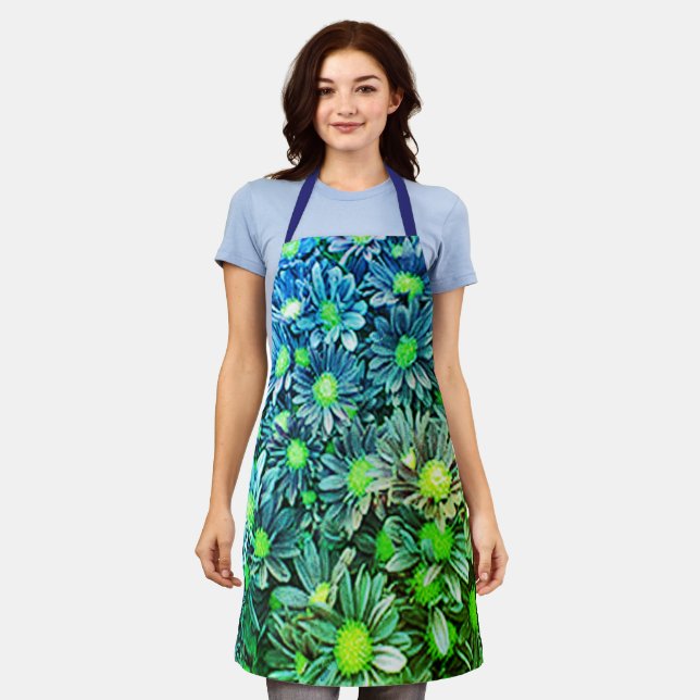 Tablier Cute Blue Green femmes Floral Chef Baker's (Porté)