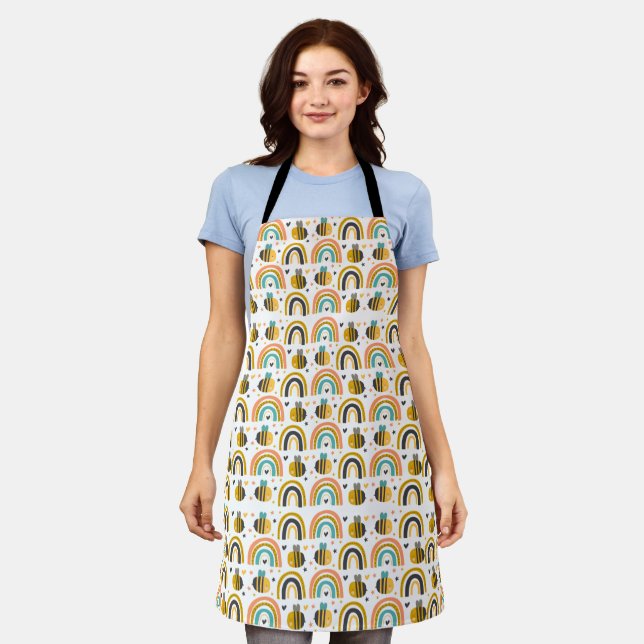 Tablier Cute Bumble Bee et Rainbows Motif (Porté)