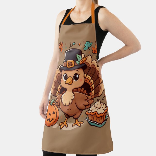 Tablier Cute caricature Thanksgiving dinde et citrouille (Insitu)