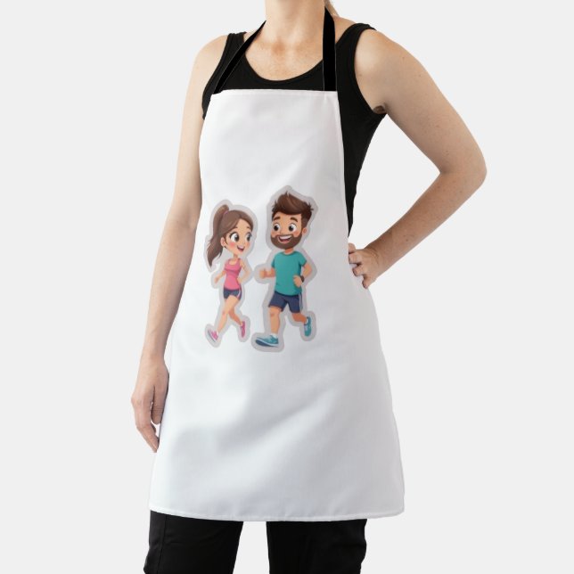 Tablier Cute Cartoon Couple Jogging Together – Healthy Lif (Insitu)