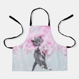 Tablier Cute Cat rose plume