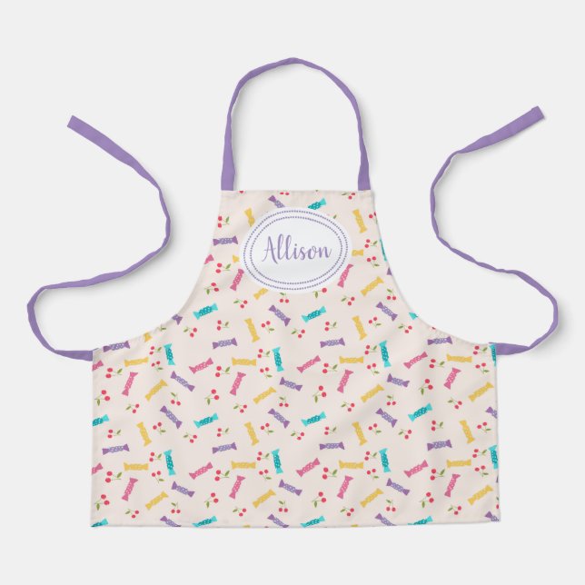 Tablier Cute cerises et Motif de bonbons | Violet (Recto)