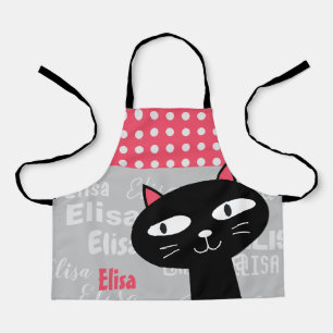 Tablier Cute Chat Noir Pois Rose Ajouter Votre Nom
