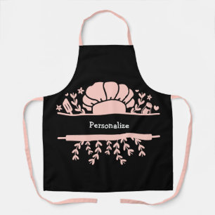 Tablier Cute Chef Casquette Rolling Pin Baker Rose Noir