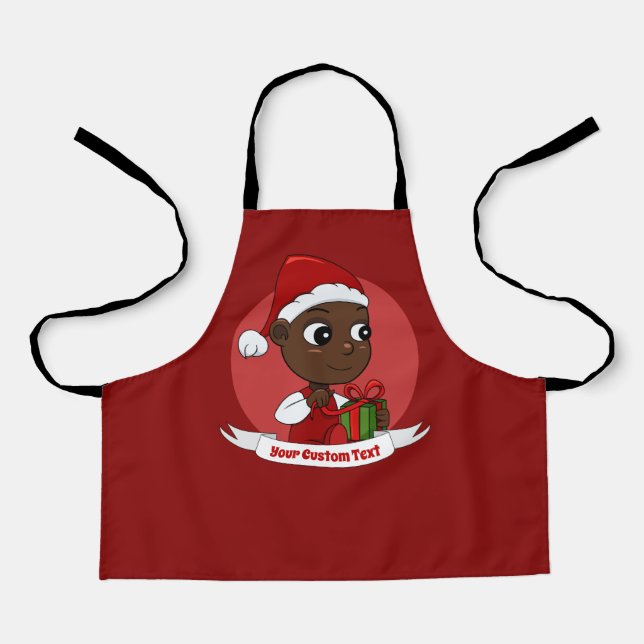 Tablier Cute Christmas baby with a present and Santa's hat (Recto)