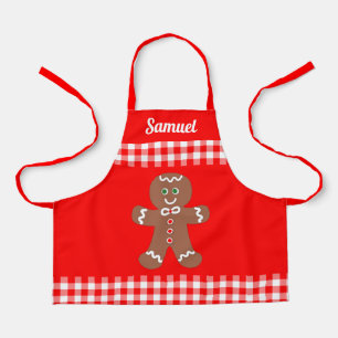 Tablier Cute Christmas Gingerbread Red En vichy Ajouter un