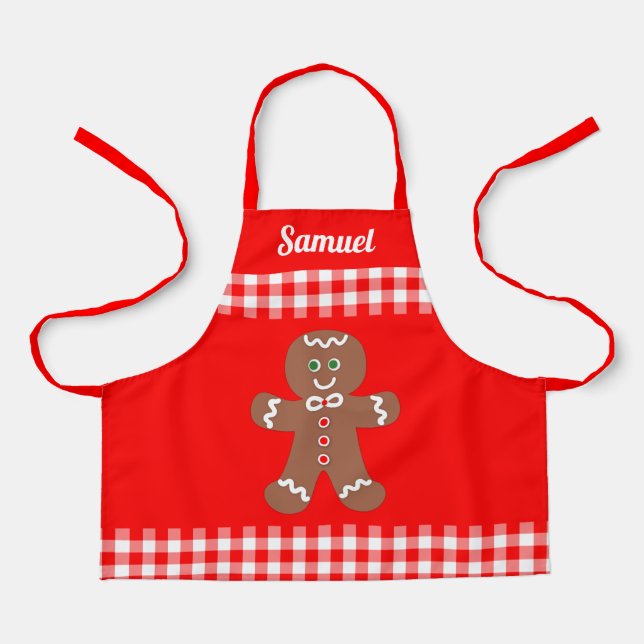 Tablier Cute Christmas Gingerbread Red En vichy Ajouter un (Recto)