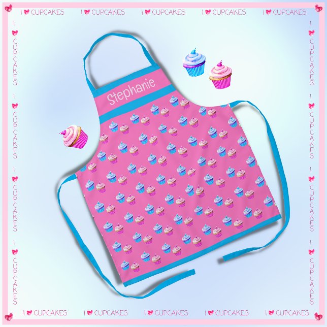 Tablier Cute Cupcake personnalisé rose et bleu (Créateur téléchargé)