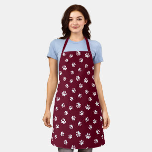 Tablier Cute Empreintes de pattes blancs Motif Bourgogne
